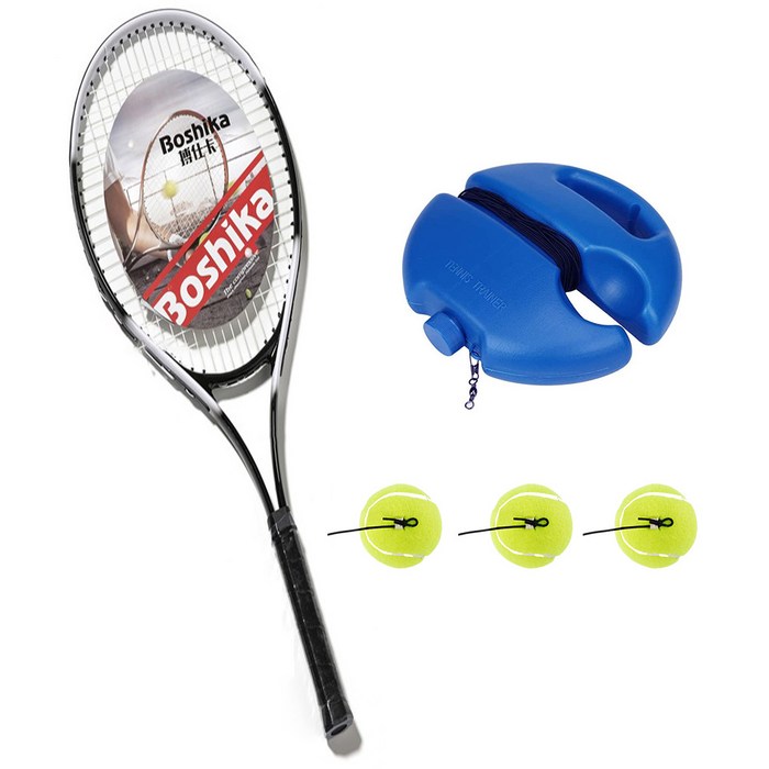 테니스 리턴볼 세트 라켓 패키지 라켓 연습 트레이닝 운동 솔로 커플 레저 야외 실내, 솔로 세트(라켓 1개+기계 1개+공3개) 대표 이미지 - 라테스민턴 추천
