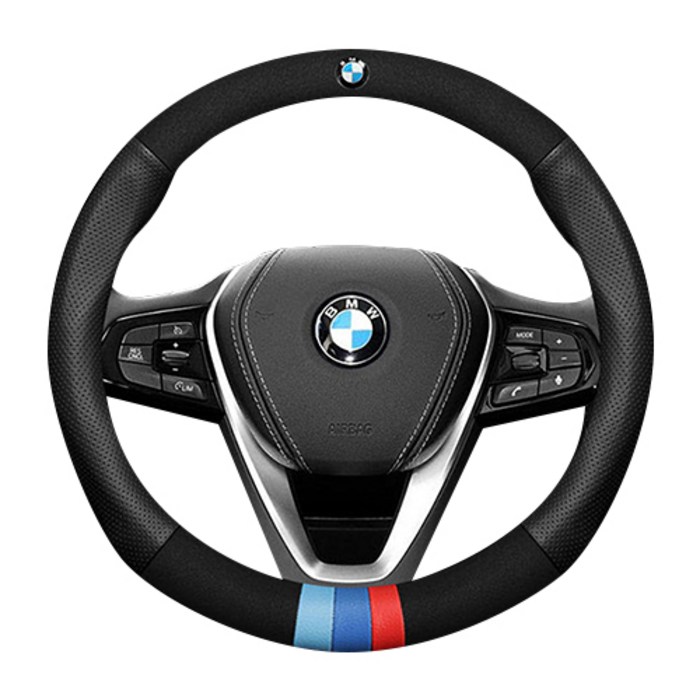 BMW 명품 소가죽 알칸타라 스웨이드 핸들커버 370~380mm X1 X5 X3 X4 X6 G30 520 530 320 720, 알칸타라 BMW로고(블랙) 대표 이미지 - BMW 핸들커버 추천