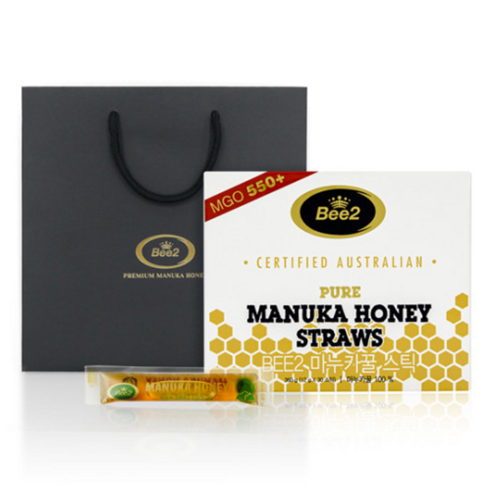 Bee2 천연 마누카꿀 스틱 MGO 550+ + 쇼핑백, 12g, 30개 대표 이미지 - 마누카 꿀 추천