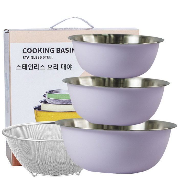 다기능 304스텐 컬러믹싱볼 4종세트, 19CM+22CM+24CM+22CM 4종세트, 자색, 1개 대표 이미지 - 쌀 세척볼 추천