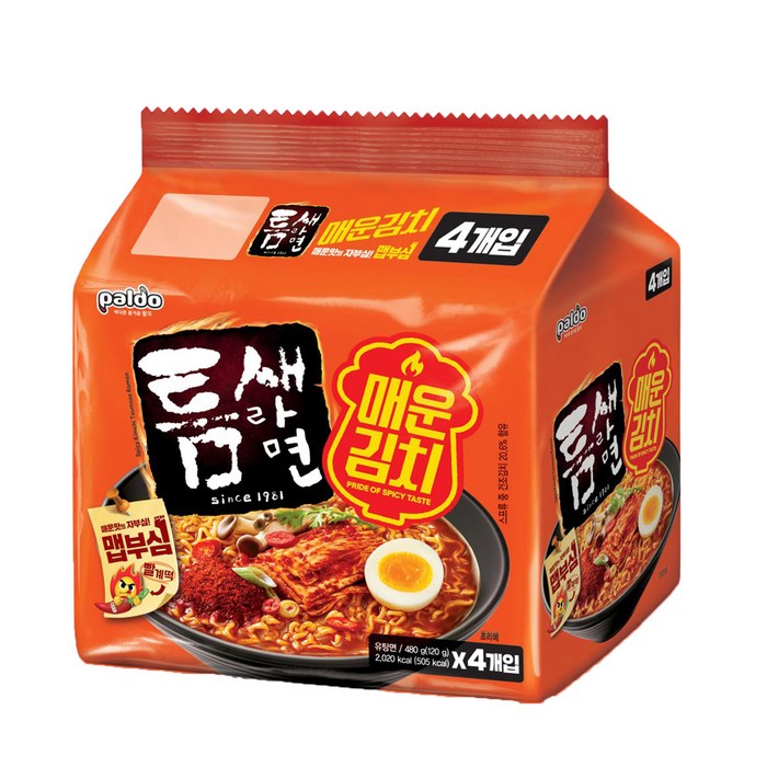 틈새라면 매운김치 120g x 4p, 8세트 대표 이미지 - 팔도 라면 추천