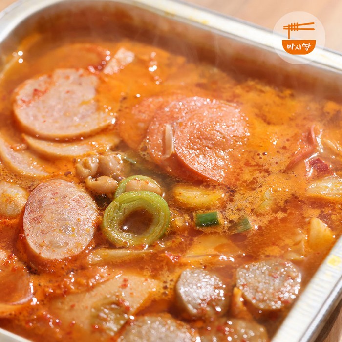 [마시땅] 햄폭탄 옛날 의정부 부대찌개 1kg 3인분 비법육수 포함 냄비없이 바로 조리가능, 1세트 대표 이미지 - 부대햄 추천