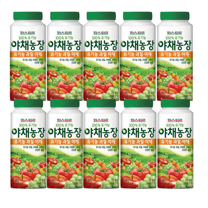 (100% 유기농주스 ) 파스퇴르 야채농장 과일야채 190ml x 20개 대표 이미지 - 하루야채 추천