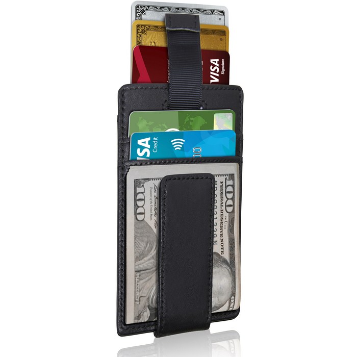 머니홀더가 있는 남성 초슬림 지갑 - 끈이 달린 남성 지갑과 마그네틱 머니 클립 RFID 블록
