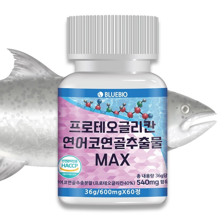 프로테오글리칸 연어코 연골 추출물 MAX 600mg 60정 2형 콜라겐 콘드로이친 글루코사민 류신 함유, 1통/60정/2개월분 대표 이미지 - 프로테오글리칸 추천