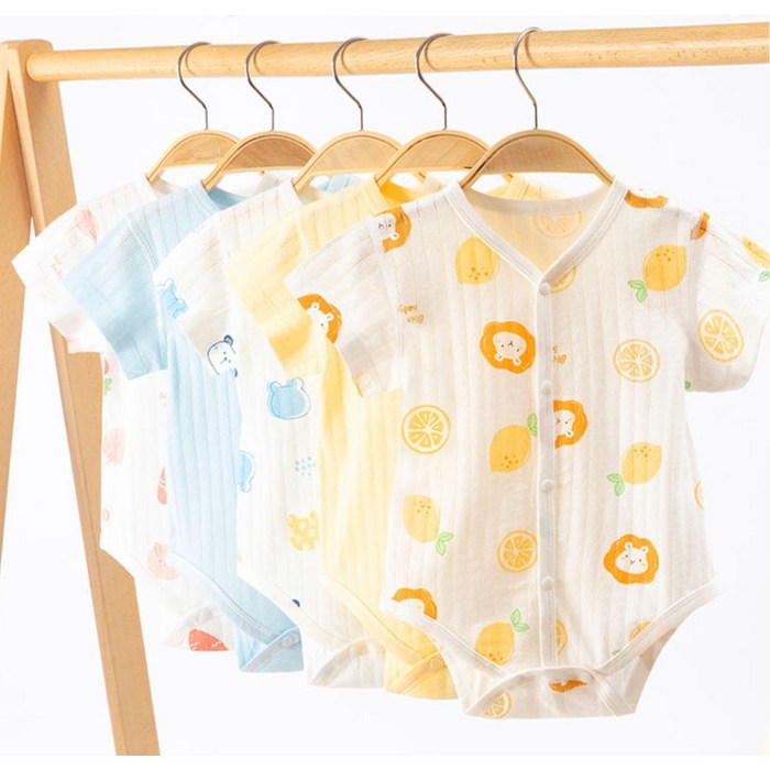 럭셔리베이비 풀스냅 반팔 바디수트 신생아 아기 순면 메쉬 배냇슈트 앞단추 여름 아기옷
