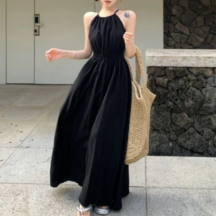 유니크코코 홀터넥 민소매 롱 원피스 휴양지 5656