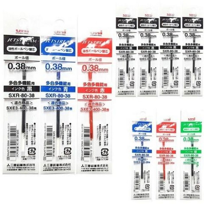 유니 제트스트림 3색펜 4색펜 멀티펜 리필심 10개 SXR-80-38 SXR-80-05 SXR-80-07, 다색펜(멀티펜) 리필 0.38 혼합 10개 대표 이미지 - 제트스트림 볼펜 추천
