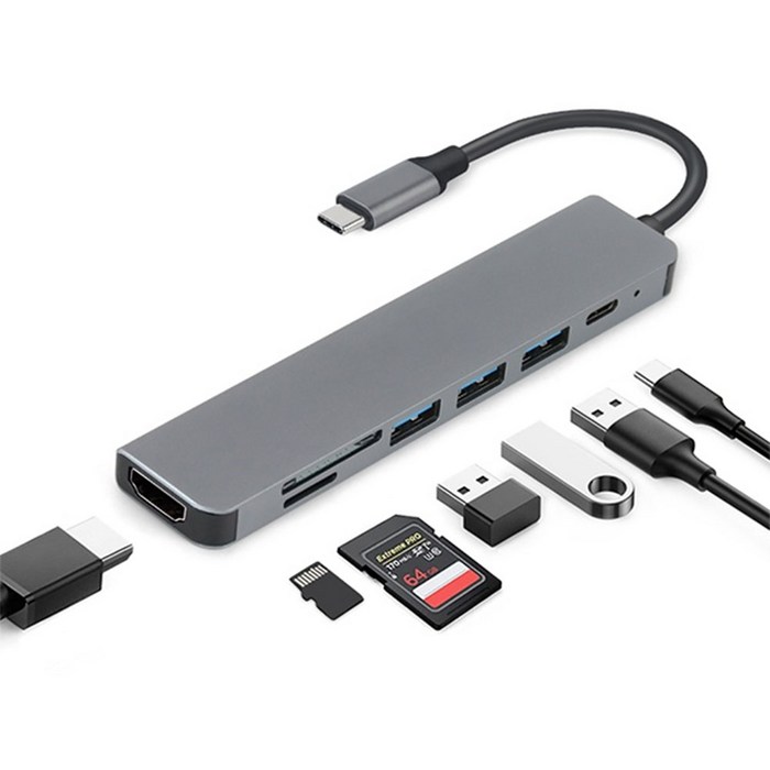 USB C타입 7포트 HDMI 멀티포트 허브 SD TF PD충전지원 대표 이미지 - 7포트 HDMI 멀티포트 허브 추천