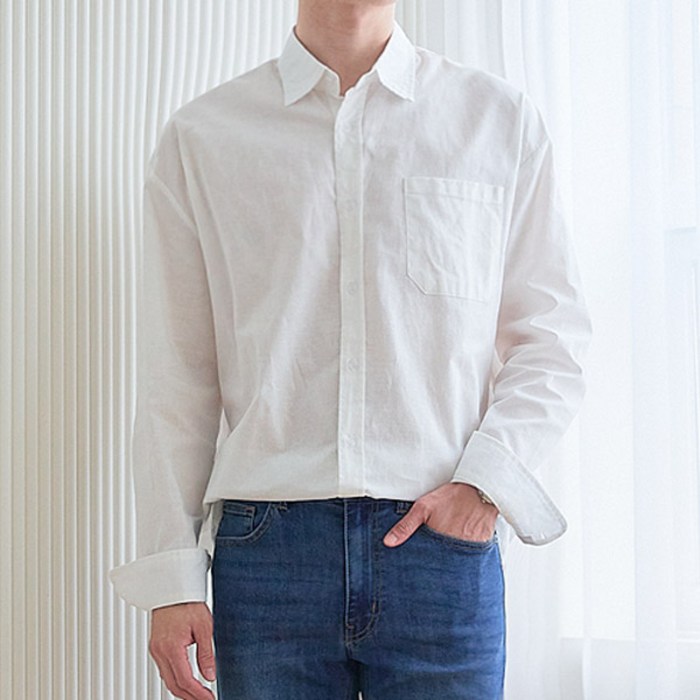 [오버나인] 남자 린넨 오버핏 긴팔 셔츠 대표 이미지 - 남자 여름 셔츠 추천