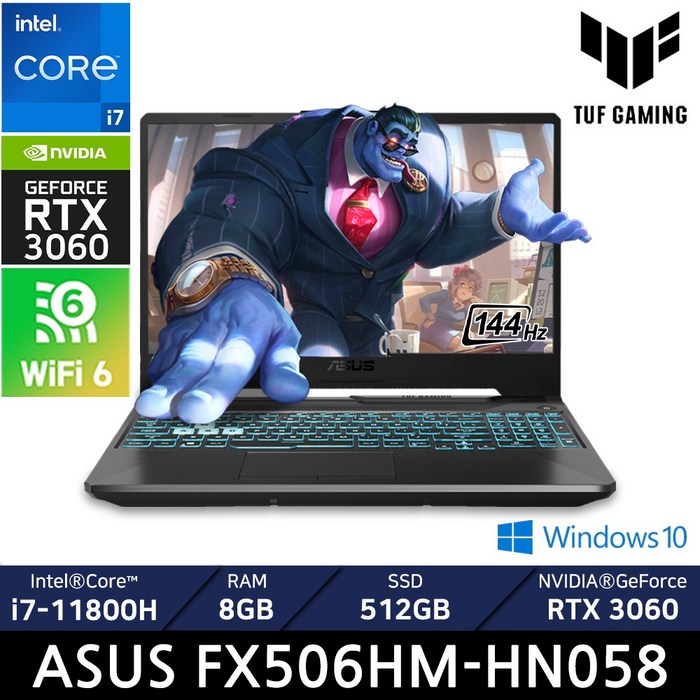 ASUS TUF Gaming F15 FX506HM-HN058 +마우스증정, WIN10 Home, 8GB, 512GB, 코어i7, 블랙 대표 이미지 - FX506HM 추천