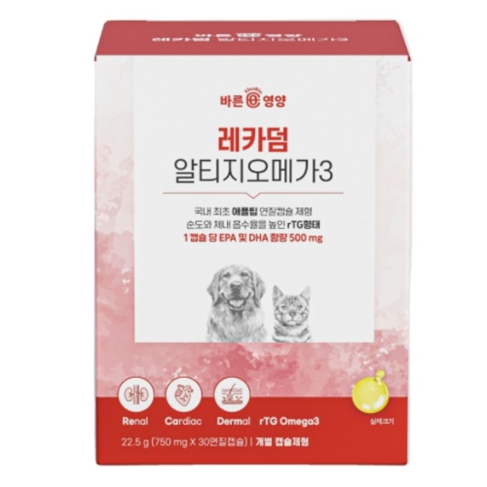 레카덤 알티지 오메가3 강아지 고양이 심장 신장 피부 눈 관절 영양제 애견 노르딕 캡슐 대표 이미지 - 강아지 관절 영양제 추천