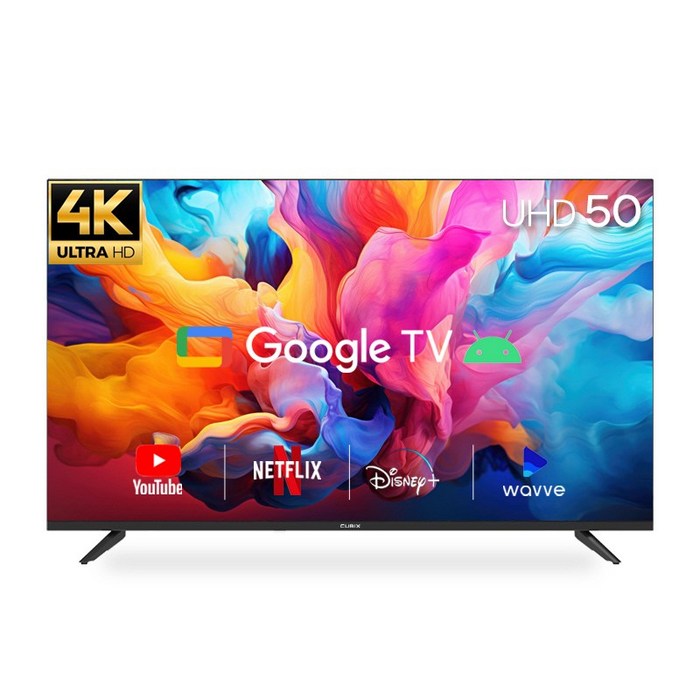 큐빅스 4K UHD LED 스마트 TV 127cm(50인치) 구글 안드로이드 HDR 블루투스 WIFI 넷플릭스 유튜브 에너지효율 1등급, 스탠드형 택배배송 대표 이미지 - 유튜브 tv 추천