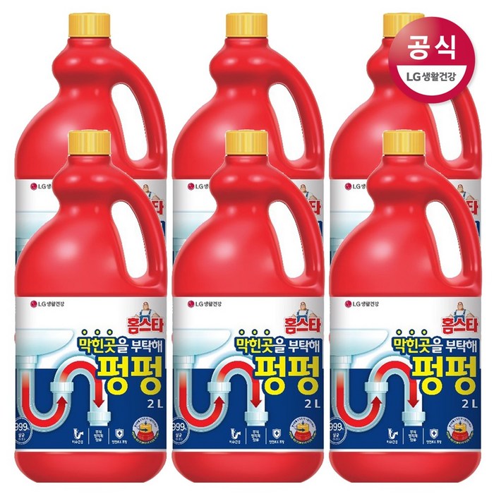 홈스타 막힌곳을 부탁해 펑펑 배수구 세정제, 2L, 6개 대표 이미지 - 배수구 클리너 추천