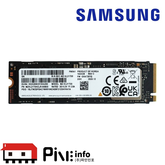 벌크 병행상품 삼성전자 PM9A1 M.2 NVMe SSD (1TB), 1TB 대표 이미지 - M.2 NVME SSD 추천