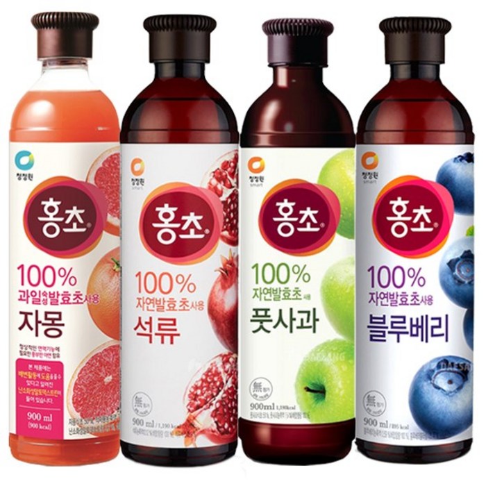 청정원 홍초 900ml 자몽 + 석류 + 풋사과 + 블루베리 각 1개씩 총 4개, 1개 대표 이미지 - 홍초 추천