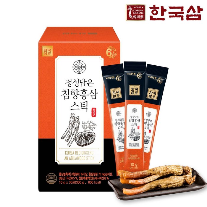 한국삼 6년근 홍삼 칭향 스틱 진액 30포 300ml, 1Box (60입) 대표 이미지 - 침향환 추천