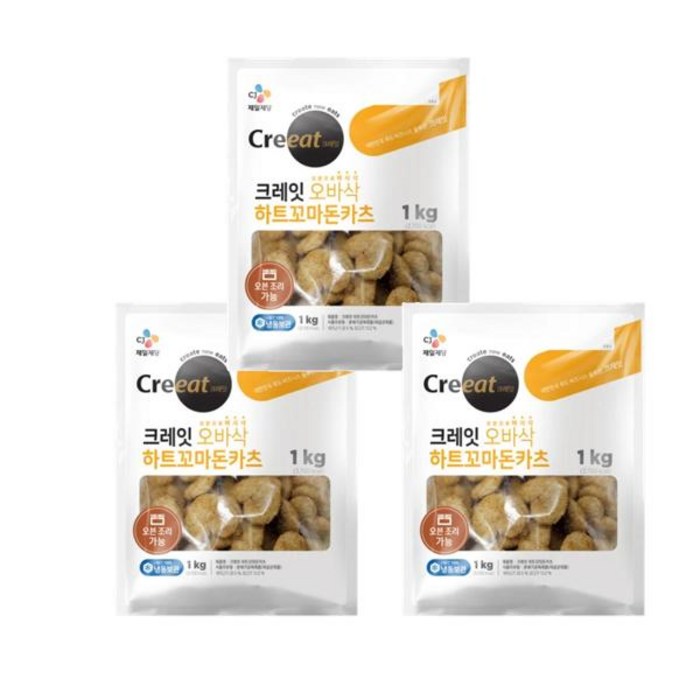 cj 크레잇 하트꼬마돈카츠, 3개, 1kg 대표 이미지 - 치즈 돈까스 추천