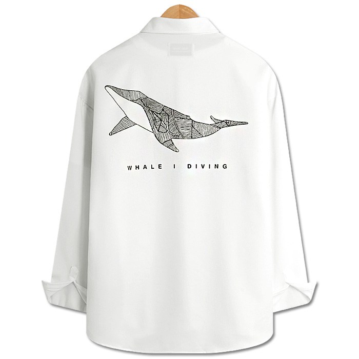 [당일출고] 고래프린팅 오버핏 긴팔셔츠 (DO399) 대표 이미지 - 남자 옥스포드 셔츠 추천