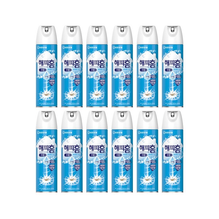 해피홈 유한양행 에어로솔 수성 살충제 무향, 12개, 500ml 대표 이미지 - 모기향 추천