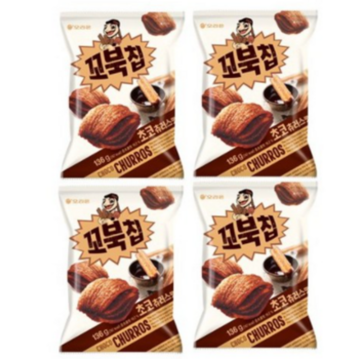 오리온 꼬북칩 초코츄러스 맛, 136g, 4개 대표 이미지 - 꼬북칩 맛 비교 추천