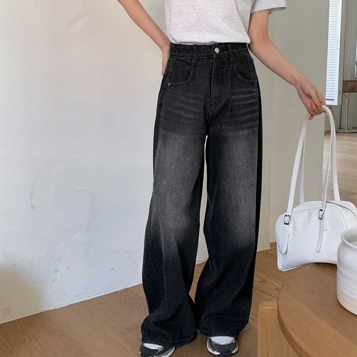 여성 와이드 데님 벌룬핏 절개 청바지 5가지 사이즈 2단선택 기장