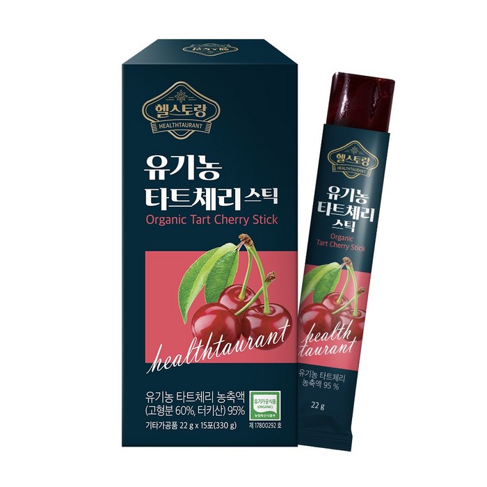 헬스토랑 유기농 타트체리 콜라겐 젤리 스틱 22g 300달톤 저분자 피쉬콜라겐, 1박스(22g x 15포) 대표 이미지 - 건강간식 추천