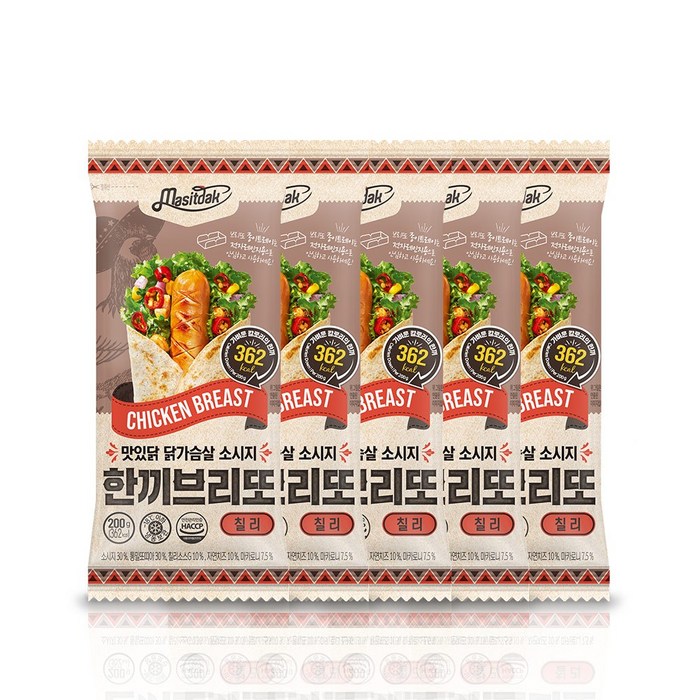 맛있닭 닭가슴살 한끼브리또 6종 5팩 구성, 05_소시지 한끼브리또 칠리 5팩 대표 이미지 - 저칼로리 간편식 추천