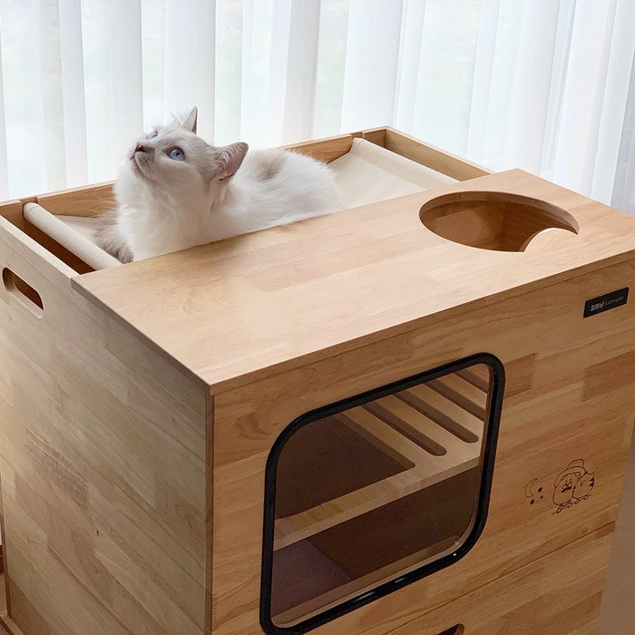 파파냥 고양이 사막화방지 원목 하우스 겸용 고급형 대형 화장실