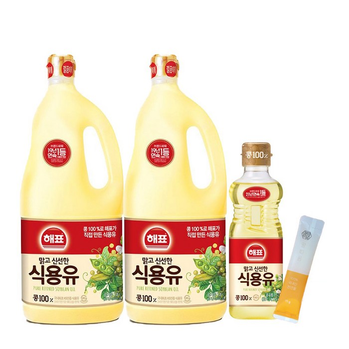 해표 식용유 1.8L 2개 + 식용유 500ml 1개 + 꿀따옴 꿀스틱 1개 대표 이미지 - 호반꿀 추천