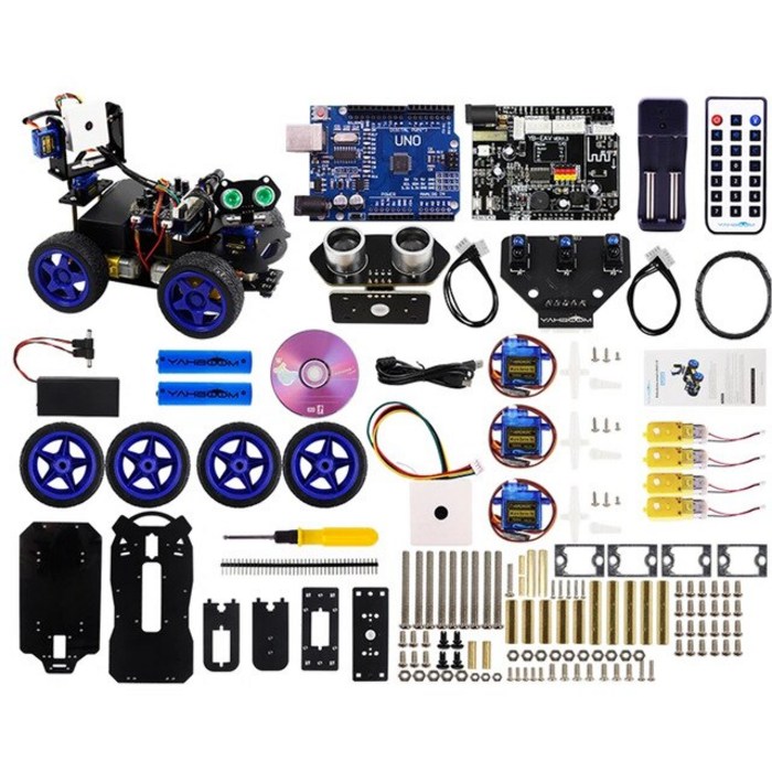 Arduino UNO (배터리 없음) 용 스크래치 3.0 발광 초음파 모듈 스마트 로봇 자동차 와이파이 카메라 짐벌, 01 with Two Batteries 대표 이미지 - 교육용 아두이노 추천