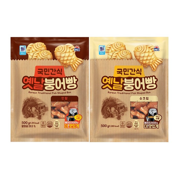 올찬몰 붕어빵 500g 1+1 (슈크림+단팥), 2개 대표 이미지 - 붕어빵 추천