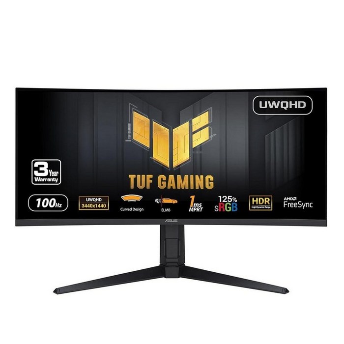 ASUS TUF 게이밍 34인치 울트라 와이드 커브 HDR 모니터 (VG34VQEL1A) - 21:9 UWQHD (3440 x 1440) 100Hz 익스트림 로우 모션 블러, 34인치 곡선형 UWQHD 21:9 100Hz 대표 이미지 - UWQHD 모니터 추천