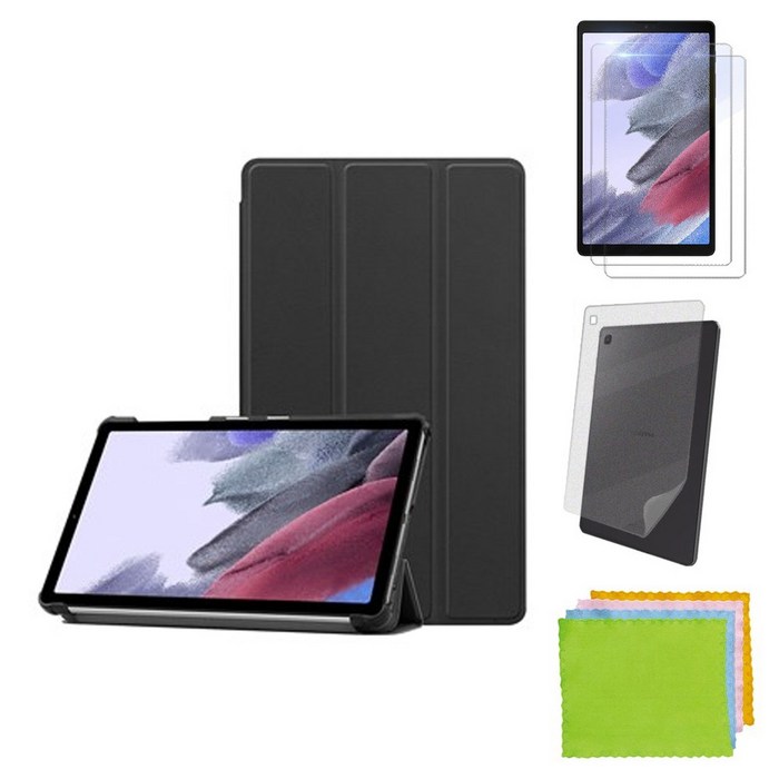 강화유리필름2장+후면쉴드 갤럭시탭A7 라이트 8.7 북커버 케이스 SM-T220 T220N T225 T225N Lite 삼성 케이스나라, 블랙+강화유리2장+후면쉴드 대표 이미지 - 갤럭시탭 A7 케이스 추천