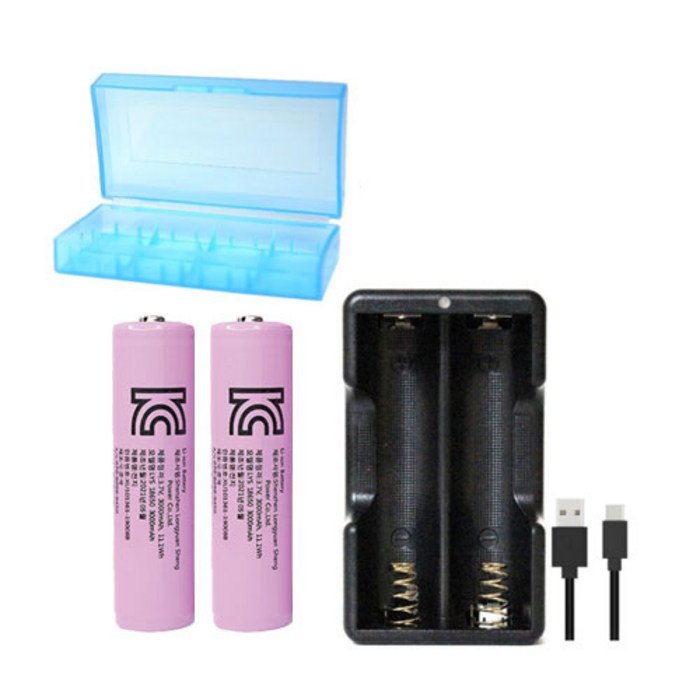 18650 세트(3000mah 2알+깜냥급속충전기+USB케이블+2구케이스), 1세트 대표 이미지 - 전자담배 충전기 추천