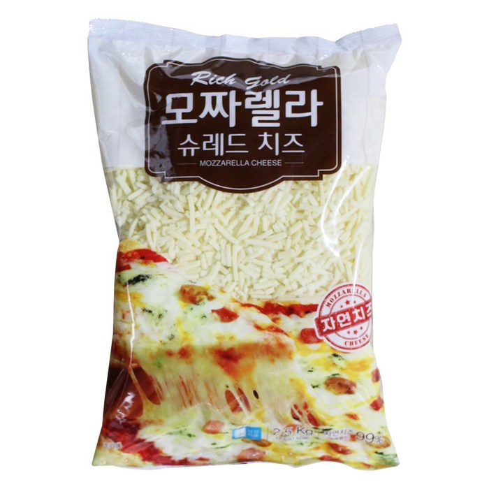 리치골드 냉장 모짜렐라 피자치즈 100% 2.5kg, 단품 대표 이미지 - 슈레드 치즈 추천