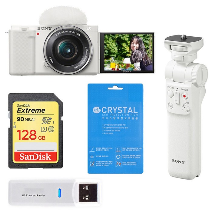ZV-E10L 16-50mm 렌즈 + GP-VPT2BT 그립+ SANEX-128GB +리더기+액정필름 소니 공식대리점 홍익AV, 화이트 대표 이미지 - GP-VPT2BT 추천