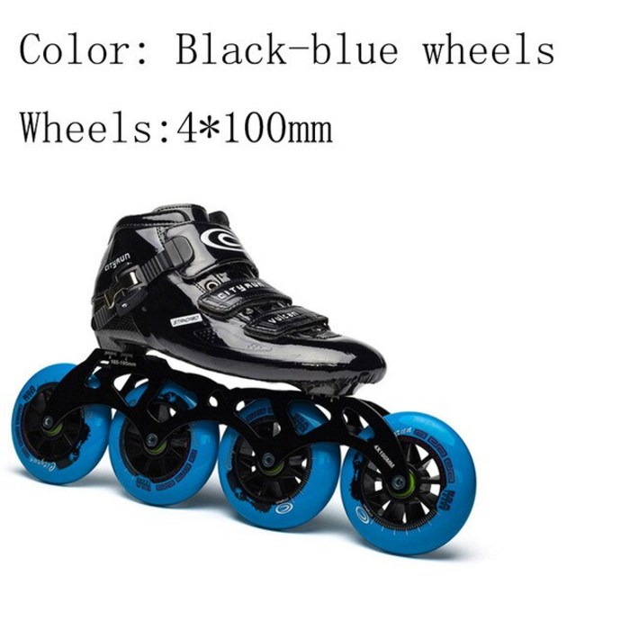 Cityrun 속도 벌컨 인라인 스케이트 크기 30-44 탄소 섬유 전문 경쟁 4*90/100/110mm 바퀴 레이싱 스케이트, 11 Black-blue 4-100mm_03 37