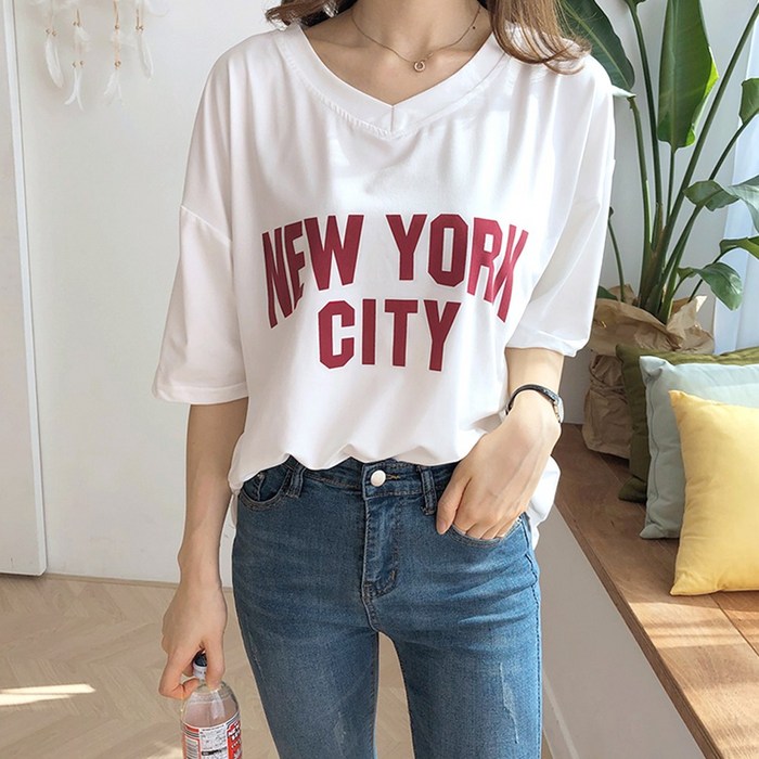 당일출고 수엠W 여성 루즈핏 반팔 티셔츠 B030 NYC브이넥