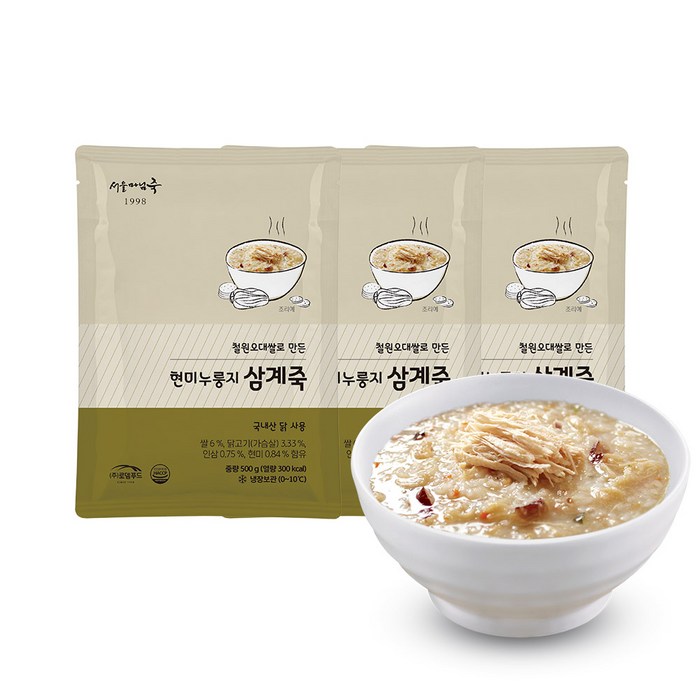 로뎀푸드 서울마님죽 현미누룽지삼계죽 500g 3팩 SET [TG003], 3개 대표 이미지 - 삼계죽 추천