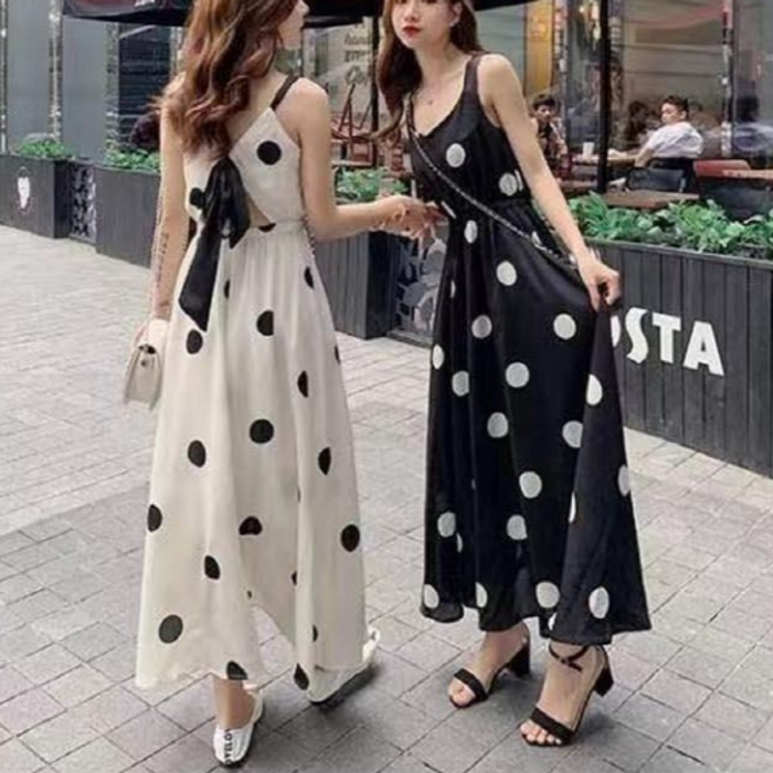 베베디 여성용 컨트니 도트 나시 롱원피스 대표 이미지 - 땡땡이 원피스 추천