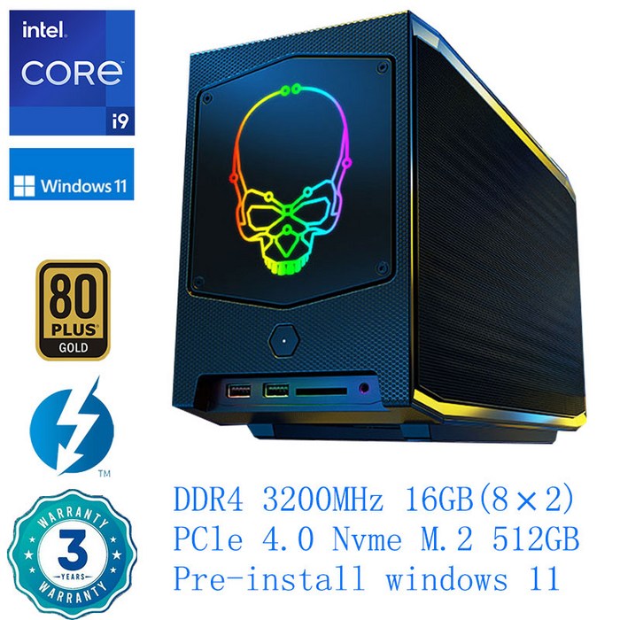 인텔 NUC 11세대 NUC11BTMi7 코어 i7 11700B 프로세서 8코어 16스레드 최대 4.8GHz ITX 섀시 게이밍 컴퓨터, BLACK, RAM16GB+SSD512GB, NUC11BTMi9 대표 이미지 - 게이밍 ssd 추천