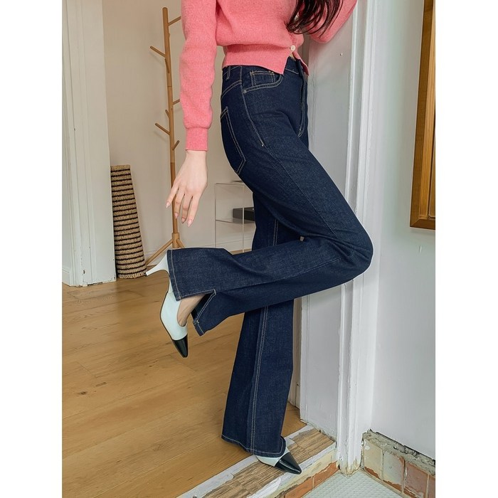 레트로 롱 슬릿 슬림 부츠컷 생지청 롱팬츠