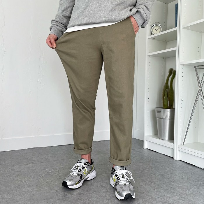 남자 스톤 워싱 테이퍼드 사계절 밴딩 치노 팬츠 대표 이미지 - 치노팬츠 추천