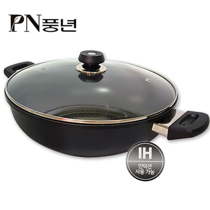 PN풍년 1954 손주물 IH 대용량 궁중팬, 34cm, 블랙 대표 이미지 - PN풍년 후라이팬 추천