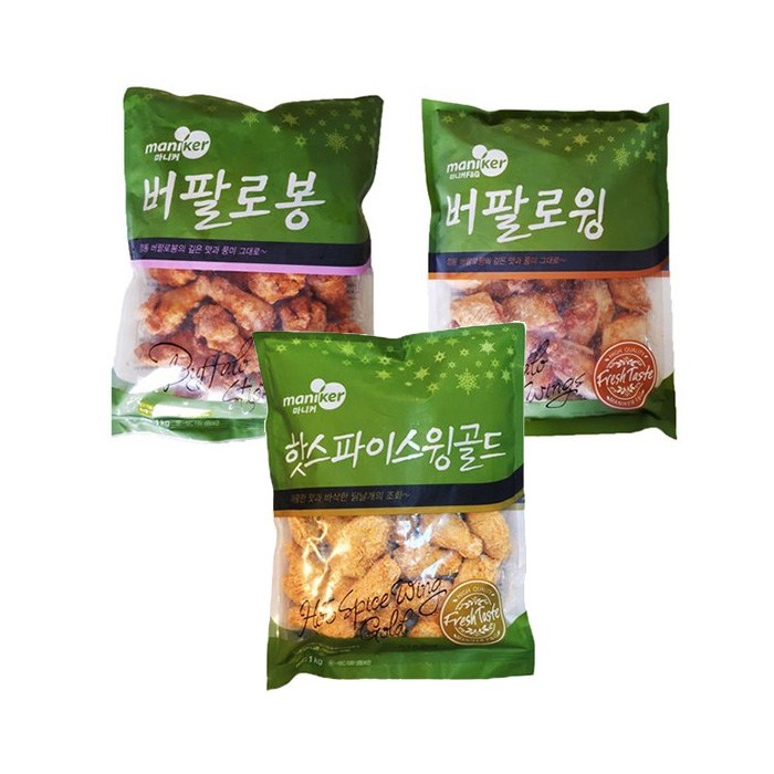 [정연푸드] 마니커에프앤지 버팔로봉1kg+버팔로윙1kg+핫스파이스윙1kg 세트, 1개 대표 이미지 - 마니커에프앤지 추천