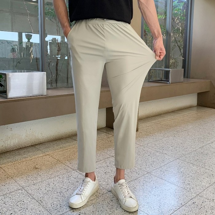 (1+1)남자 빅사이즈 퀄리티 냉장고 아이스 바지 여름 쿨 팬츠 냉감 시원한 스판 슬랙스 코디 옷 대표 이미지 - 치노팬츠 추천