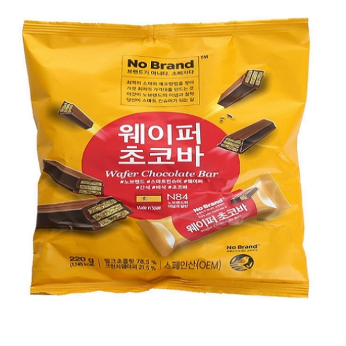 노브랜드 웨이퍼초코바220g, 1개, 220g 대표 이미지 - 노브랜드 초콜릿 추천