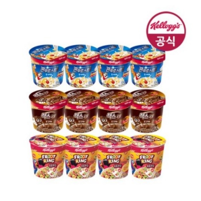 켈로그 컵시리얼 콘푸로스트 30g x 4p + 후루트링 30g x 4p + 첵스초코 30g x 4p, 1세트 대표 이미지 - 컵 시리얼 추천