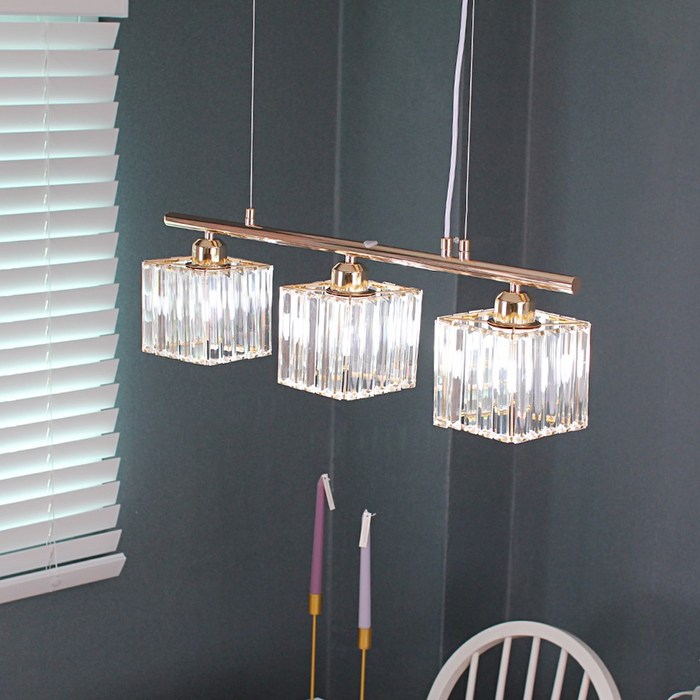 예스케이라이팅 루시 3등 펜던트 크리스탈 LED식탁등 주방등 천장등 카페조명 인테리어 골드 조명미포함